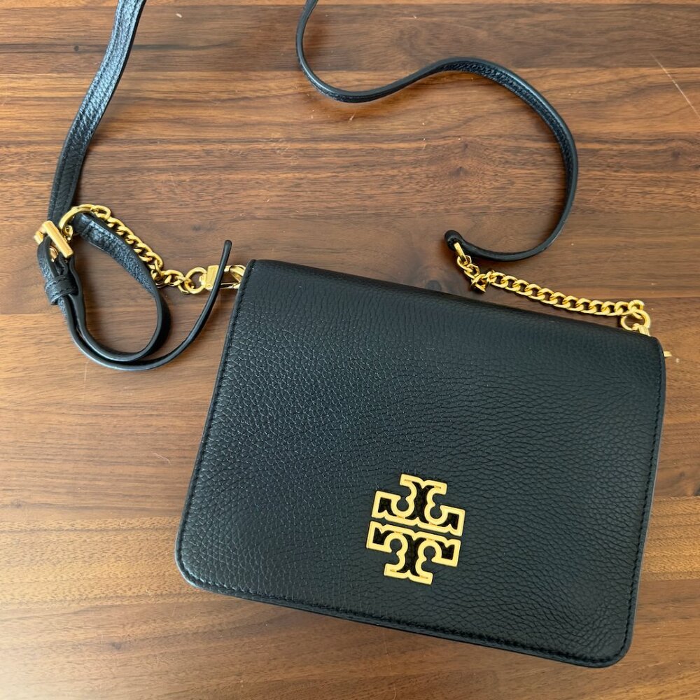 Tory Burch Britten Pebbled Leather Crossbody Bag - Black